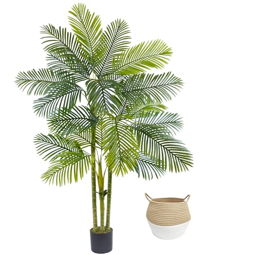 Warmplants Artificial Palm Tree, 7ft Fake Areca Palm Plant with Basket, Large Faux Phoenix Palm UV Resistant Plants for Indoor Outdoor Home Garden Patio Office Décor - color: Palm, size: 7ft