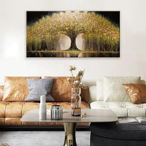 Golden Tree Of Life Wall Art Decor Prints Ready To Hang Room Wall Decor Modern Wall Art For Living Room Kitchen Office Canvas Prints Bedroom Decor 24x48 Inch - color: Yellow Gold, size: 48"L x 24"W