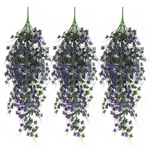 RECUTMS Artificial Ivy Vines Fake Plants Artificial Hanging Plants Faux Hanging Ivy Leaves Fakel Plants UV Resistant Plant for Outdoor Terrace Garden Indoor Bathroom Wall Decor(Purple) - color: Purple, size: Hanging Ivy