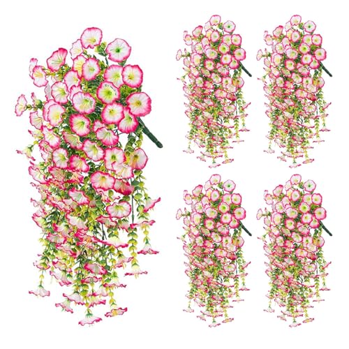 Hanging Morning Glory UV Resistant Artificial Outdoor Flowers,Faux Flowers for Planters,Hyeflora Cascading Plants Garden,Home Decor,Wedding,Patio,Porch,Yard(White Pink,2 Bunches/4Pcs) - color: White and Pink, size: 2 Bunches/ 4Pcs