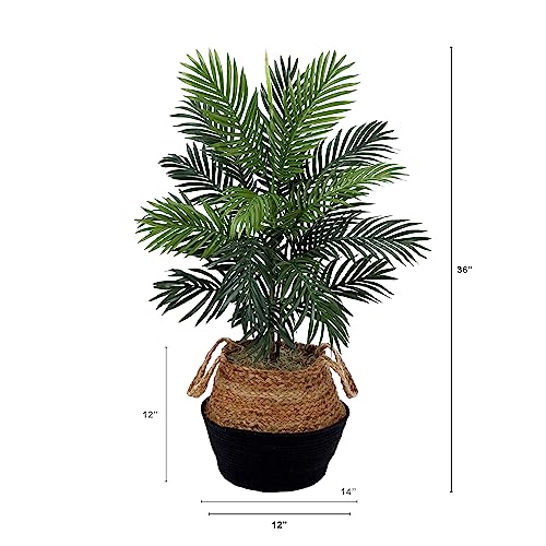 Nearly Natural 3ft. Artificial Areca Palm Tree with Handmade Jute & Cotton Basket DIY KIT, Green