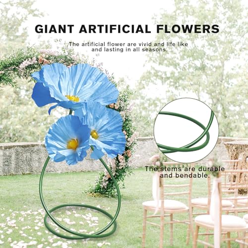 Wedding Reception Decor Giant Artificial Flowers - Large Flower Realistic Paper Flowers for Wedding Ceremony Arch Party Garden Home Decor Indoor Decorations 3 Pack (Blue) - color: Blue Poppy