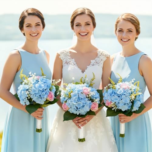 Auihiay 64pcs Blue Hydrangea Artificial Flowers, Silk Artificial Hydrangea Flowers with Stems, Full Hydrangea Flowers for Wedding Centerpieces, Home, Outdoor, Garden, Party Decoration - color: Blue