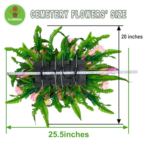 FLOWERIA Spring Flowers for Cemetery Grave Decoration Headstone Flower Saddle with Artificial Tulips, Large Size - color: Pink-white, size: Saddle