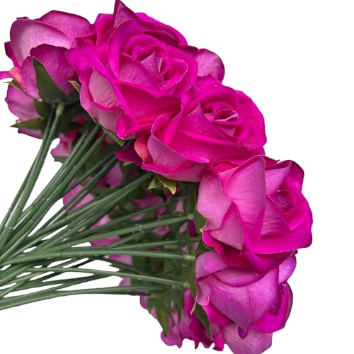 FagusHome 30 Pcs Silk Rose Artificial Flowers Roses Bulk Bouquet Fake Flowers Rose Heads with Stems for Home Wedding Decor (Purple) - color: Purple