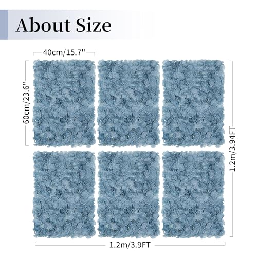 BLOSMON Flower Wall Panel Backdrop - 6 Pcs 24 x 16 Inch Dusty Blue Artificial Hydrangea Floral Backdrop for Wedding Party Baby Bridal Shower Decor, Hanging Fake Silk Hydrangea Wall DIY Decoration - color: Dusty Blue