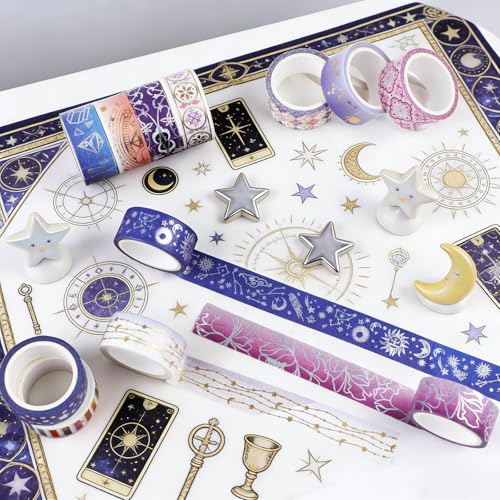 12 Rolls Galaxy Washi Tape Set Purple Stars Decorative Tapes Silver Gold Foil Masking Tape for Scrapbook Bullet Journal Planner DIY Art Craft Party Decor Gifts Wrapping - color: U