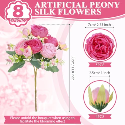 8 Bundles Artificial Peonies Flowers Boho Faux Flowers Arrangements Artificial Centerpiece Spring Bouquet Floral Wedding Decoration for Vase(Pink Series) - color: Pink Series