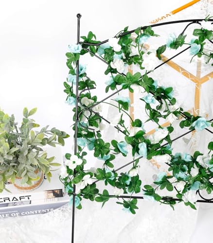 Miracliy 8Pcs 66FT Blue Flower Garland, Artificial Rose Floral Vines Fake Hanging Spring Flower Garland for Wall Backdrop Wedding Arch Tea Party Door Mantle Decoration (Each Pcs 8.2FT) - color: White&blue-8pcs