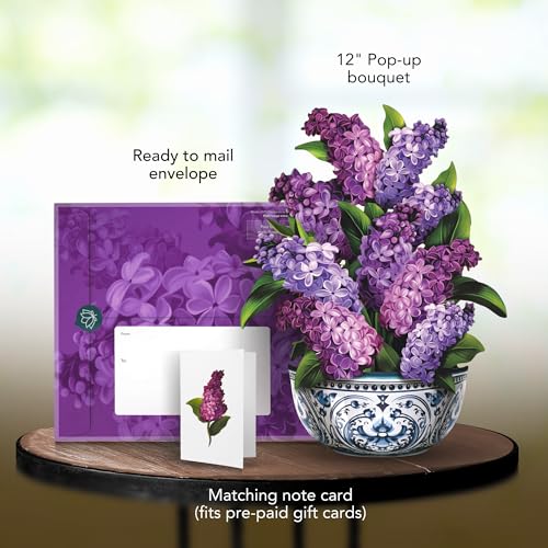Freshcut Paper Pop Up Cards, Garden Lilacs, 12 Inch Life Sized Forever Flower Bouquet 3D Popup Greeting Card, Birthday Cards, Thank You Card, Blank Notecard & Envelope - color: Garden Lilacs, size: Classic
