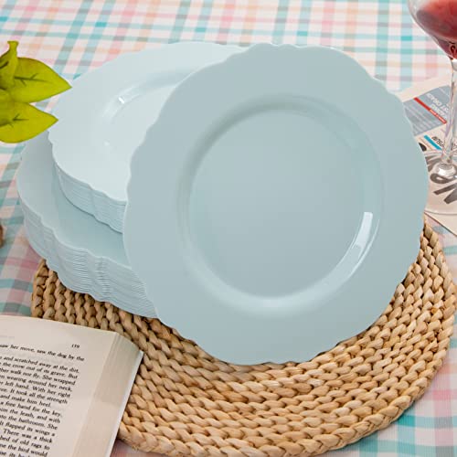 WDF 60pcs Mint Green Plastic Plates - Baroque Dinner Plates Including 30 Green Plates Disposable10.25inch, 30 Dessert Plates 7.5inch for Upscale Wedding/Party/Picnic/Spring - color: Mint Green, size: 60PCS