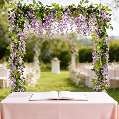 5 Pcs Purple Wisteria Garland Artificial Flower Arch Floral Garland Decor Fake Hanging Flowers for Wedding Arch - color: Purple