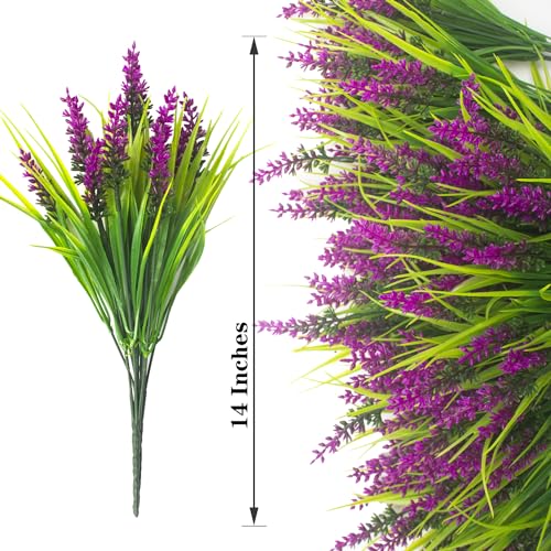 Grunyia 20 Bundles Artificial Plants Outdoor Fake Monkey Grass with Flowers (Fuchsia) - color: Fuchsia