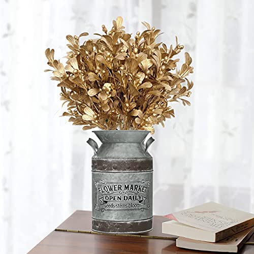 Artificial Flowers Christmas Decor, Golden Leaves Branches Plants Fake Berry Grass for Wedding Bridal Bouquet Party Indoor DIY Home Office Table Centerpieces Arrangements Decoration - Gold 4 Pack - color: Gold Leaves Berry Grass-4 Pcs