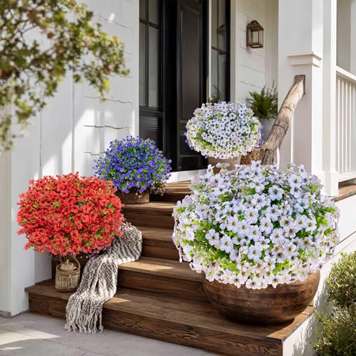 AXYLEX Artificial Flowers for Outdoors Fake Plants - 16 Bundles Faux Outside Greenery Boxwood UV Resistant No Fade Plastic Shrubs Fall Decor Farmhouse Home Garden Mums (White) - color: White