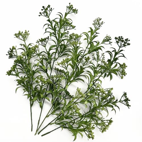 Artificial Plant Fake Boston Fern Stems, Faux Persian Flowers Stem Realistic Plants Plastic Greenery Bushes Ferns Shrubs for Home Decor Indoor Outdoor Garden Wedding Bouquet DIY Decoration - 5 Pack - color: Boston Fern Stem - 5 Pcs