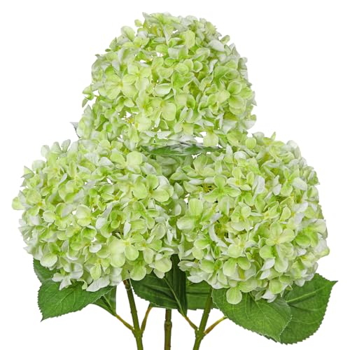 26" Artificial Hydrangea Flower with 6.6" Large Bloom, Realistic Gradient Silk Flowers, Faux Hydrangeas for Home Wedding Centerpiece Decor, Big Petal Fake Floral Arrangement, Indoor Outdoor Display - color: Green, size: 3PCS