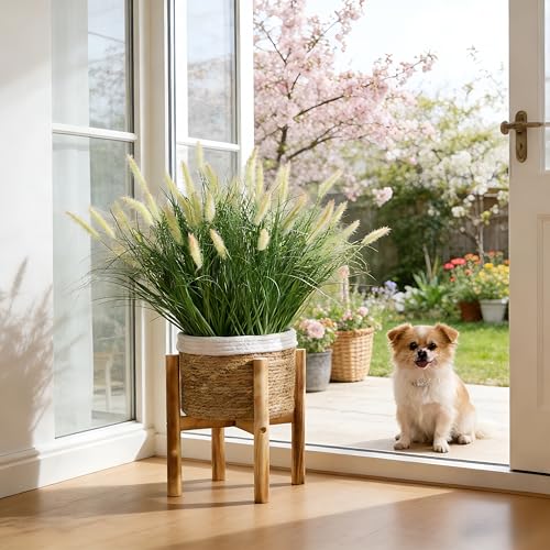 24 inches Extra Lush Artificial Reed Grass (6pcs), Luxury Fake Plants with 8 Heads Dogtail Flower, Luxury Faux Greenery with Dogtail for Garden Porch and Home Decor (Pink-8) - color: Pink-8, size: 24 inches