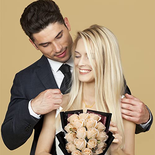 EIGHTOWN Roses Bouquet Artificial Flower - Preserved Red Rose Flowers with Love Necklace for Her - Unique Gifts Valentine's Day, Mother's Day, Thanksgiving, Birthday, Anniversary - color: Elegant Champagne