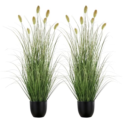 3FT / 4FT Extra Lush Artificial Plant (2pcs), Luxury Fake Tall Plants with Pot, Luxury Faux Tall Greenery with Dogtail for Garden Porch and Home Decor (Green, 4FT) - color: Green With Teasel, size: 4FT