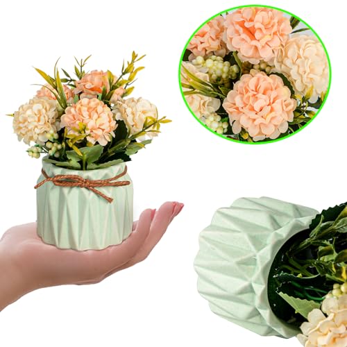Artificial Flower Plants – Mini Fake Hydrangea Flowers in Pot for Home Decor Party Wedding Office Patio Table Desk Decoration, Set of 4, Size: 3.3''(Diameter) x 5.5''(Tall) - color: Hydrangea-4