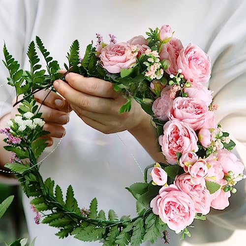 Geosar 8 Bundles Artificial Peonies Flowers Fake Silk Peony Bouquet Faux Peonies Flowers Bulk for Decoration Vase Floral Arrangements Wedding Party Table (Pink) - color: Pink