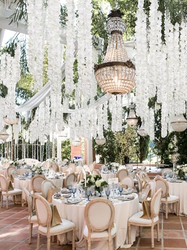 12PCS Ivory Wisteria Hanging Flowers 6.4FT Artificial Hanging Wisteria Flowers for Decoration for Wedding Arch, Backdrop, Garden Party Decor (Ivory) - color: Ivory