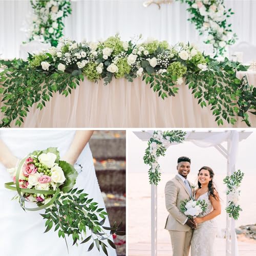 Betylifoy 12Pcs Artificial Italian Ruscus Greenery Stems, 25" Faux Silk Green Leaves Vines Garland Branches Hanging Greenery Spray for Wedding Arch Bouquet Filler Table Centerpieces Home Decor