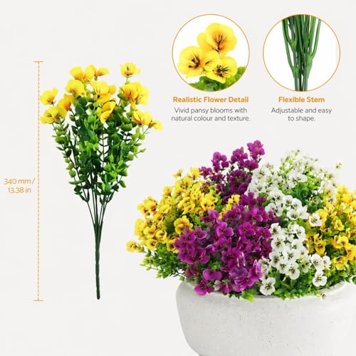 36PCS Artificial Flowers,Faux Pansy with Eucalyptus Leaves,Waterproof Fade-Resistant Bendable Stems,Mixed Colors Faux Flowers Outdoor Decor for Garden,Wedding,Party,Office,Patio,Hotel - size: 36PCS Mixed Colors