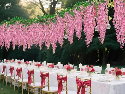 BSMYBO 60 Branches Wisteria Hanging Flowers Pink Artificial Wisteria Hanging Flowers Garlands Vine for Wedding Arch Party Ceremony Home Garden Backdrop Wall Decoration (4 Pack) - color: Pink, size: 4 Pack
