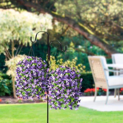 INQCMY Artificial Hanging Flowers in Basket for Outdoor Spring Summer Decoration,4pcs Faux Silk Violet in Planter UV Resistant for Outside Home Patio Garden Porch Deck Decor(Purple Orchid) - color: Purple Orchid