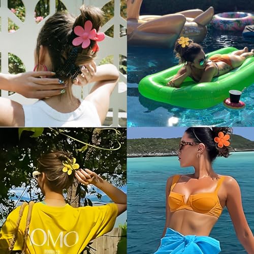 Flower Hair Clips, 8PCS Large Claw Clips for Women Thick Thin Hair, Big Cute Matte Hawaiian Flower Hair Claw Clips for Women Girls Styling Gifts 8 Colors - color: Color A:Rainbow Color