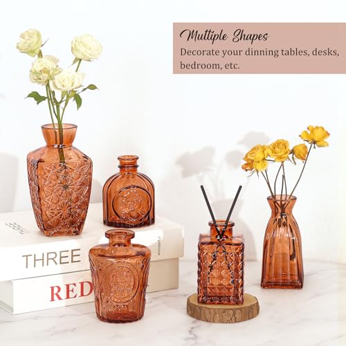 36Pcs Bud Vases Set Small Vintage Glass Bottles Bud Vases in Bulk Multiple Shape Cute Glass Vases for Rustic Wedding Centerpieces Table Decorations and Home Decor (Dark Amber) - color: Dark Amber