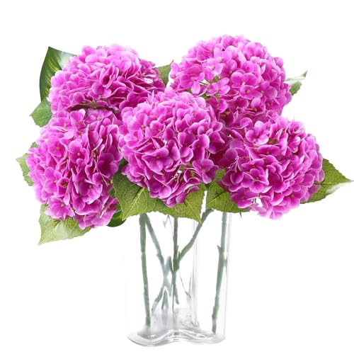 Coferset 5pcs Hydrangea Artificial Flowers Real Touch 20 inch Lifelike Hydrangea Flower for Home Wedding Office Party Living Room Decoration (Dark Fuchsia) - color: Dark Fuchsia