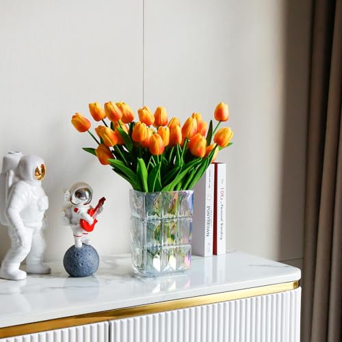 36 Pcs Tulips Artificial Flowers, 13 Inches Real Touch PU Fake Tulips for Wedding Bouquets, Home Decor - color: Orange