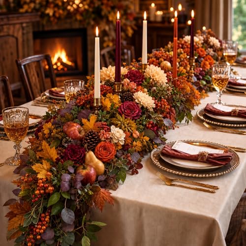 6 ft Fall Garlands for Mantle Autumn Artificial Maple Leaves Wildflowers Apple Berry Garland Fall Fake Harvest Decortable Centerpiece for Thanksgiving Fireplace Indoor Outdoor - style: Autumn
