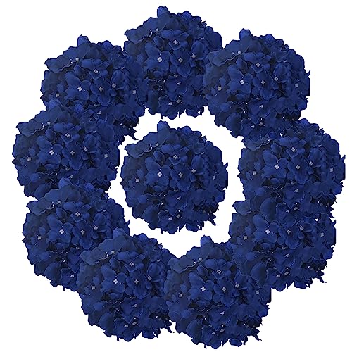 10PCS Silk Hydrangea Heads with Stems Artificial Flowers for Wedding Party Home Decor (Royal Blue) - color: Royal Blue