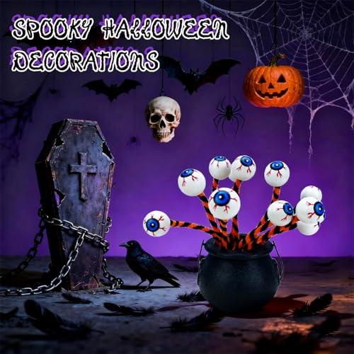12 Pcs Halloween Eyeballs Decor Plastic Floral Picks and Sprays Flexible Stems Halloween Branches for Vase Filler Flowers Artificial for Home Decoration Bouquet Accessories (Orange)