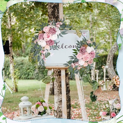 Wedding Arch Decorations 2 Pack - Reusable Artificial Hanging Flowers Floral Swag Greenery Garland for Wedding Welcome Sign Backdrop Bridal Ceremony Reception Backdrop Decoration, Baby Shower - color: Pink
