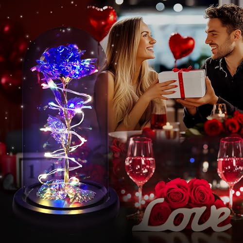 Childom Mothers Day Mom Gifts for Mom,Birthday Gifts for Women Grandma,Flowers for Delivery Prime,Colorful Purple Light Up Rose in A Glass Dome,Anniversary Valentines Roses Gift for Her Wife Daughter - color: Purple Colorful Large