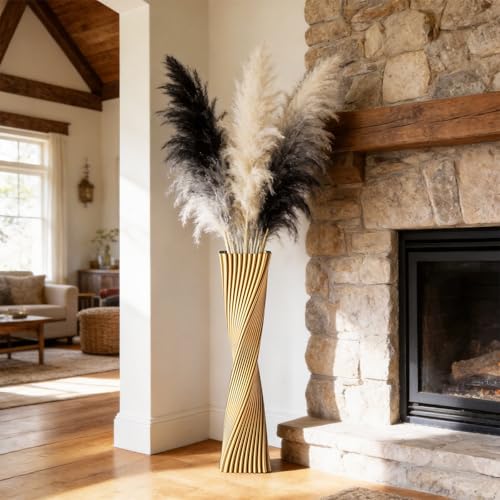 23.6" (60cm) Tall Gold Floor Vase for Pampas Grass, Floor Vases for Modern Geometry Decor - Minimalist Skinny Unique Shape Flower Vase for Farmhouse Entryway, Fireplace,Shelf - color: Gold