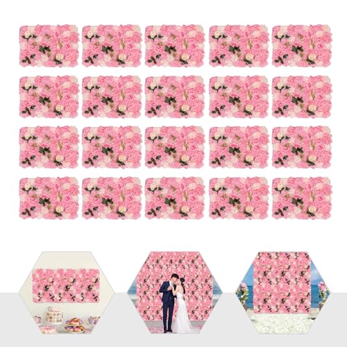DNYSYSJ Flower Wall Backdrop - 20PCS 23.62" x 15.75" x 0.79" Lifelike Panel With Pink Silk Fabric Dahlia Rose Greenery Aquatic Plants - 3D Wall Decor Set - color: Pink Rose & Greenery, size: 20 pieces