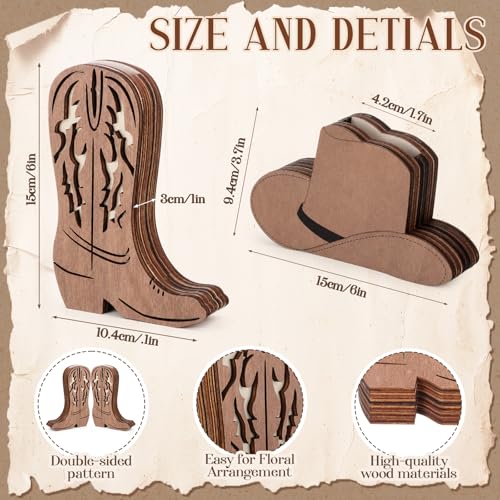 LemonRoad 6 Pcs Wooden Cowboy Boot Hat Vases for Wedding Small Cowboy Boot Flower Vase for Flower Faux Greenery Rustic Western Decor for Table Centerpiece Weddings Party(Brown) - color: Brown, size: Boot,Hat