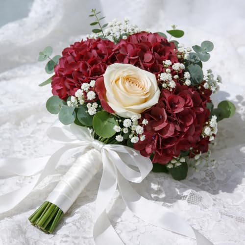 Artificial Hydrangea Flowers, Real Touch Faux Hydrangea Stems, Latex Realistic Floral Arrangement for Home Decor, Wedding Table Centerpiece, Elegant Party Decoration (Red., 4pcs) - color: Red., size: 4pcs