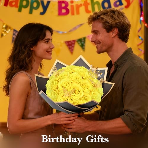 Waipfaru Yellow Glitter Roses Bouquet, DIY Flowers Bouquet, Birthday Gifts for Women Mom Grandma Wife Girlfriend, 36 Pcs Fake Rose for Valentines, Mothers Day, Anniversary, Graduation Gifts - color: Yellow, size: 36pcs