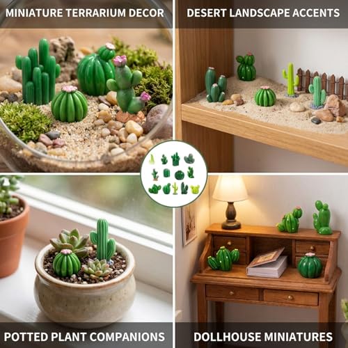 Mini Cactus, 34 Piece Small Cactus Decor Collection with Desert Theme, Resin Figurines for Home and Office Decoration, Miniature Garden Arrangement Decorations