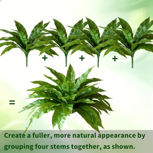 4 Pack Artificial Ferns Plants for Outdoors, UV Resistant, 23'' Outdoor Faux Bird Nest Fern with 72 Large Leaves, Realistic Fake Plant for Front Porch Pots Patio Hanging Planter Home