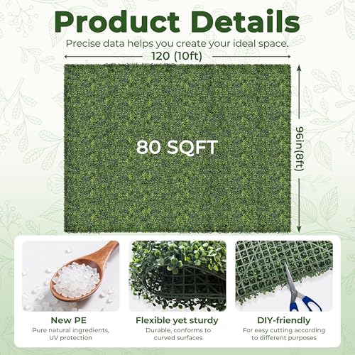 Artificial Boxwood Backdrop Roll: 96"x120" (80 sqft) UV-Anti Greenery Faux Grass Hedge for Indoor Outdoor Green Wall Decor, Patio Privacy Screen, Garden Fence Covering - size: 96"X120"