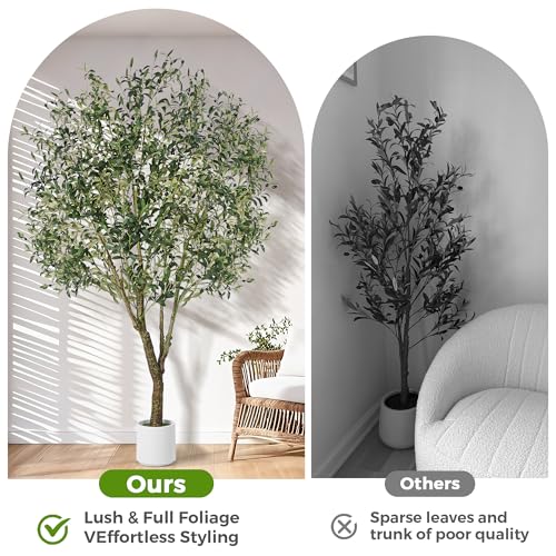 Jocoevol Olive Trees Artificial Indoor, 7ft Realistic Artificial Olive Tree with Natural Wood Trunk Lifelike Fruits Pre Assembled No Maintenance, Sturdy White Planter for Home Office Decor Perfect - size: 7ft