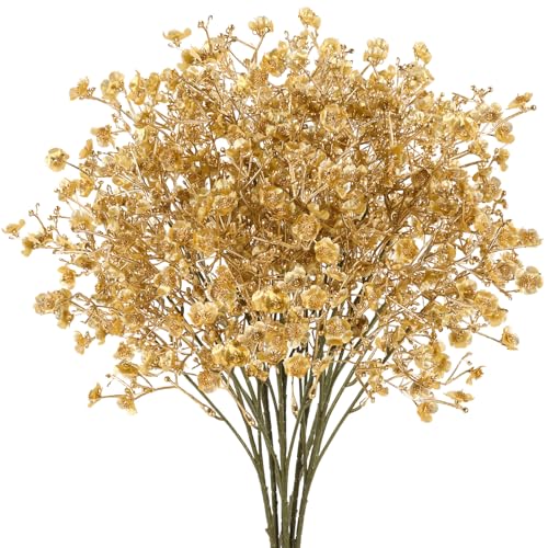 N&T NIETING 6Pcs Babys Breath Artificial Flowers,Real Touch Fake Gold Flowers Faux Flowers Bouquets for Vase Home Office Wedding Fall Winter Indoor Outdoor Centerpiece Table Decorations - color: Gold, size: 6PCS